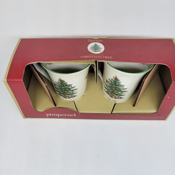 Spode Christmas Tree Pimpernel Set Of 2 Mugs And 2 Coasters Gift Set New In Box - Picture 4 of 14